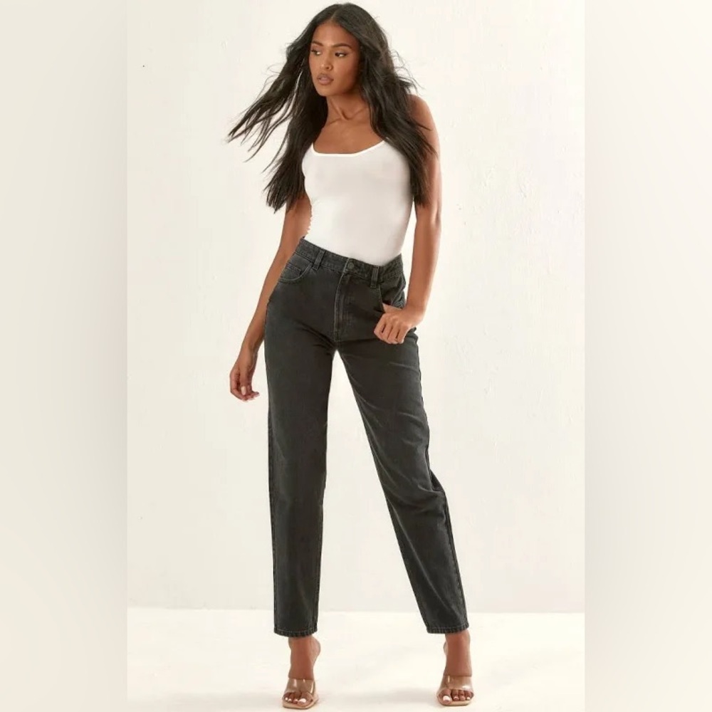 NWT PrettyLittleThing High Waist Mom Jean Denim Vintage Washed Black Sz 8